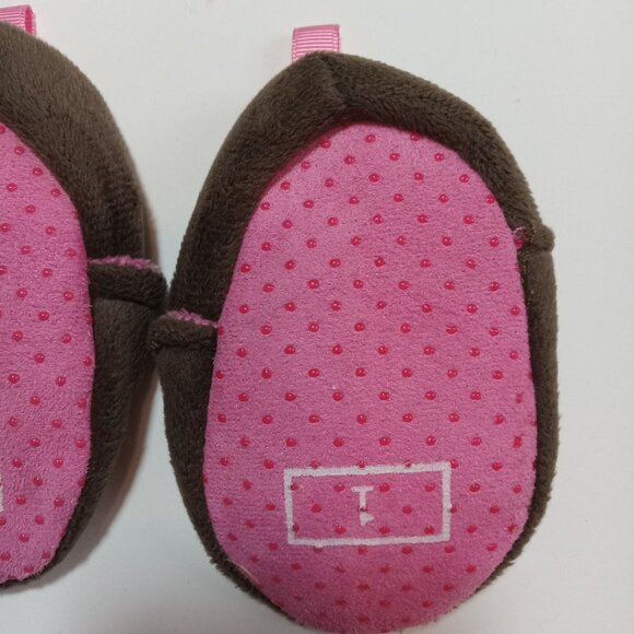 Owl Slippers Size 1 Brown Pink Soft Girls Child Toddler - Picture 7 of 8